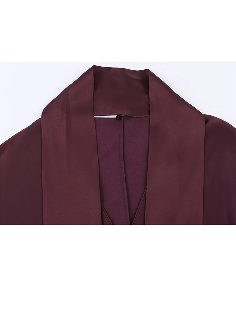 HH المرأة موضة جديدة مزاجه بسيط الحرير وشاح من الساتان فستان طويل الإناث أنيقة الخامس الرقبة ضئيلة طويلة الأكمام ألف خط فستان Mujer #3