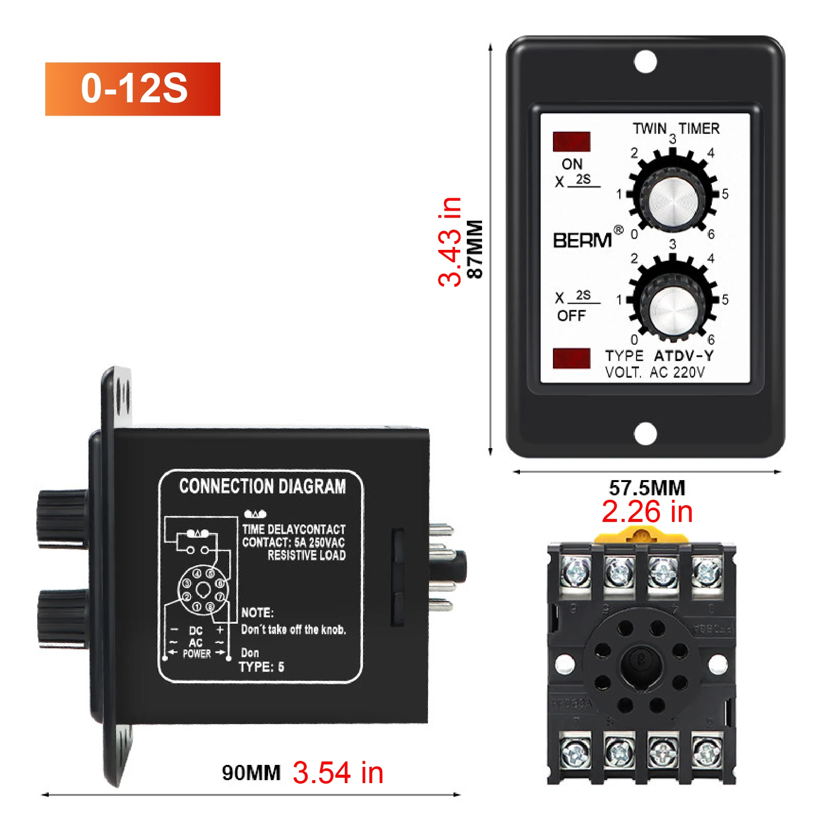 ATDV-Y Twin Timer Relay 3S-60M Repeat Cycle Dual Delay Adjustable Time Relay AC220V for Industrial Automation Control
