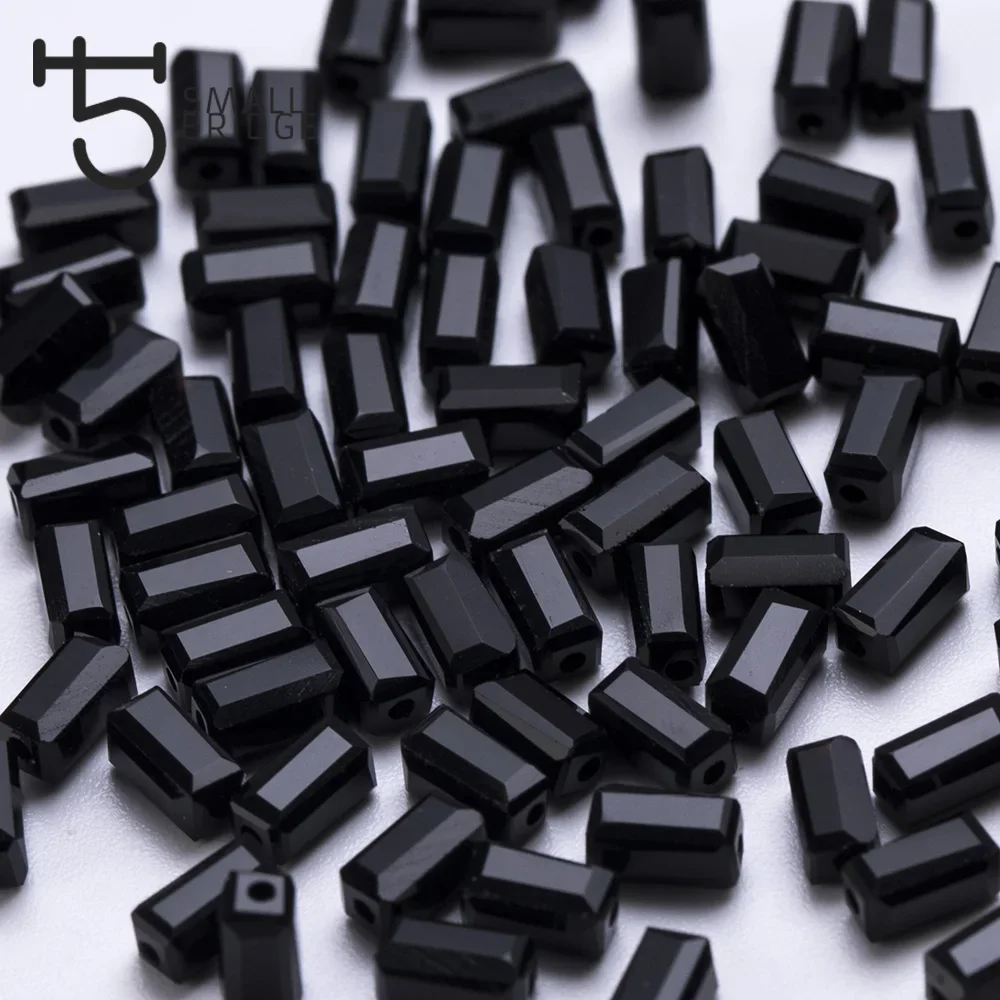 2*4mm Small Faceted Black Glass Beads for Jewelry Making Costume Decoration Women Diy Perles Long Cube Beads Wholesale Y002