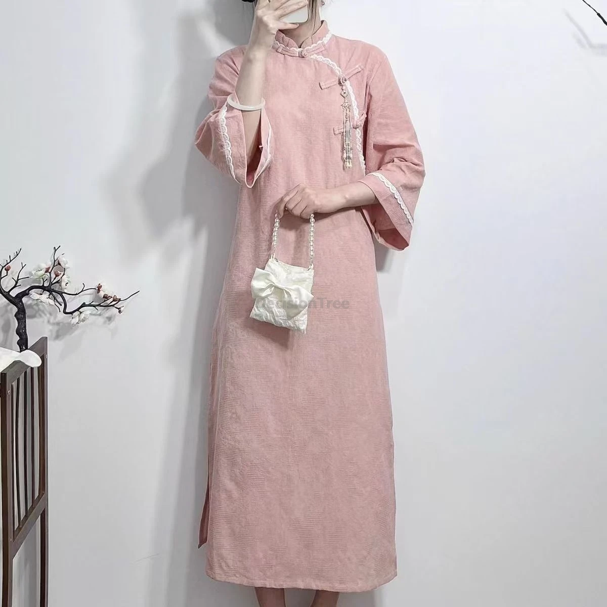 

2025 classical temperament pure cotton qipao chinese style literature art vintage cheongsam elegant gentle wide sleeved qipao