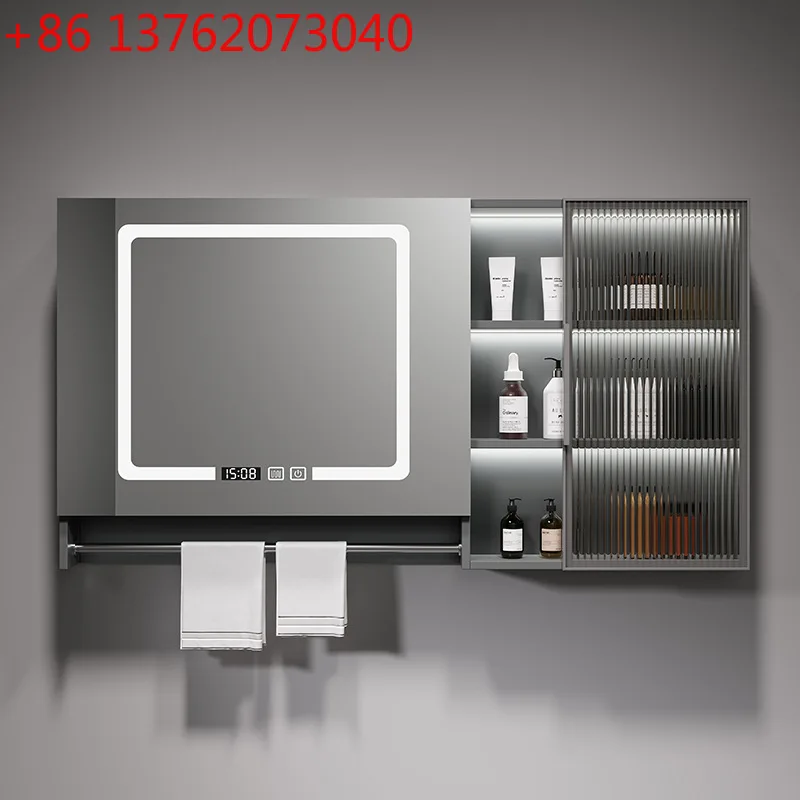 Smart bathroom mirror cabinet solid wood separate wall-mounted bathroom mirror with light