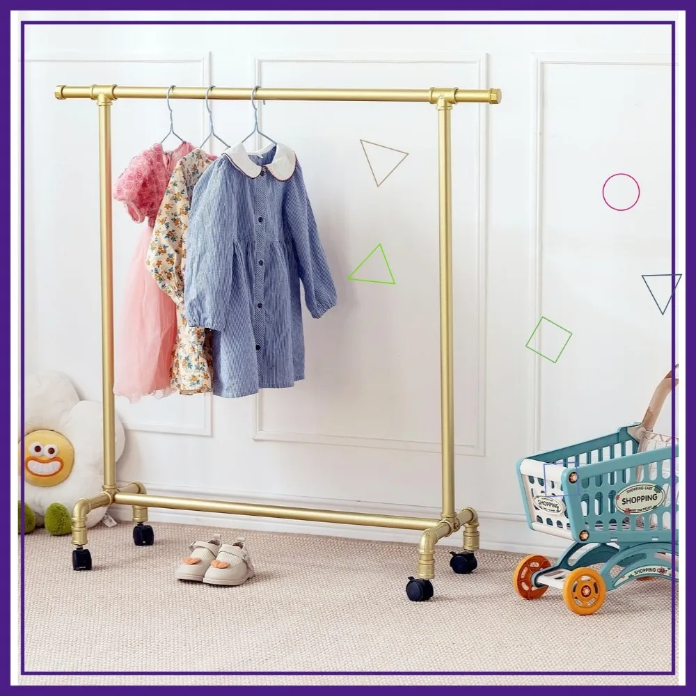 Kids Rolling Clothes Rack with Hooks, Portable Metal Garment Hanger for Children's Room Organization