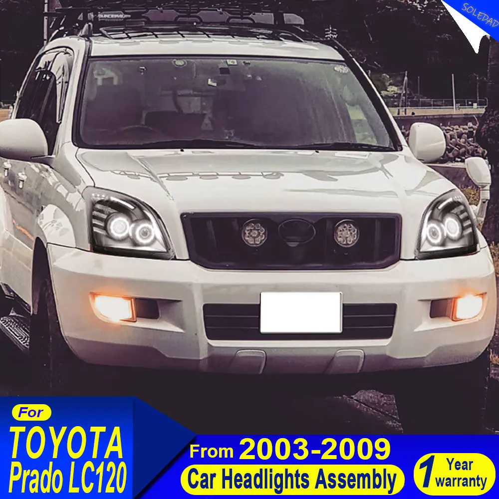 

Автомобильные фары для Toyota Prado LC120 2003-2009, модифицированные белые светодиодные фары, фары с диафрагмой «ангельские глазки», 2 шт.