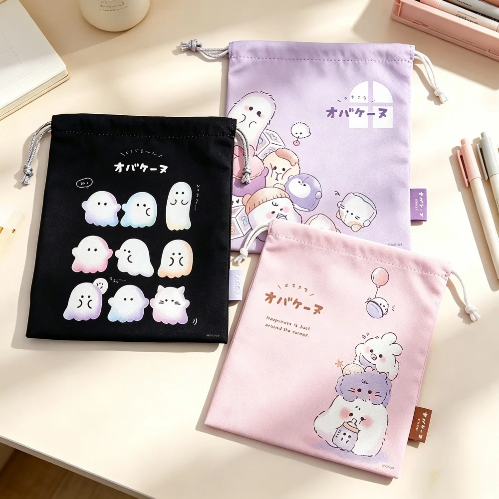 Cute Drawstring Bag Large Capacity Cartoon Printed Storage Bag Stationery Organizer Pouch Students Stationery Pencil Case Gifts