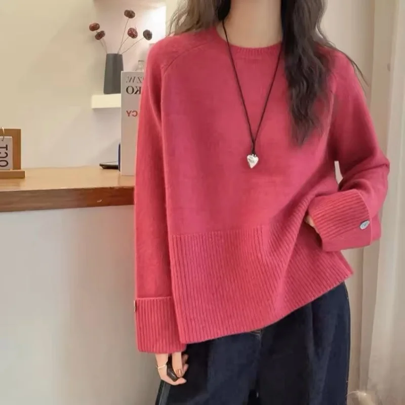 Koreanischer Damenpullover Herbst Winter Strickpullover Damenpullover aus 100 % reiner Wolle lose große Größe weiche wachsartige Unterseite Strickwaren