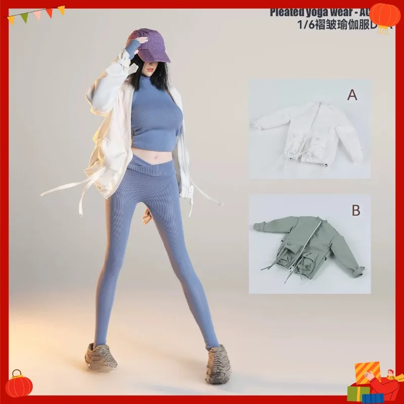 ACG-53 1/6 Scale Female Pleated Jacket Coat Ice Silk Yoga Wear Sportswear Set Clothes Model Fit 12'' Action Figures Body Dolls