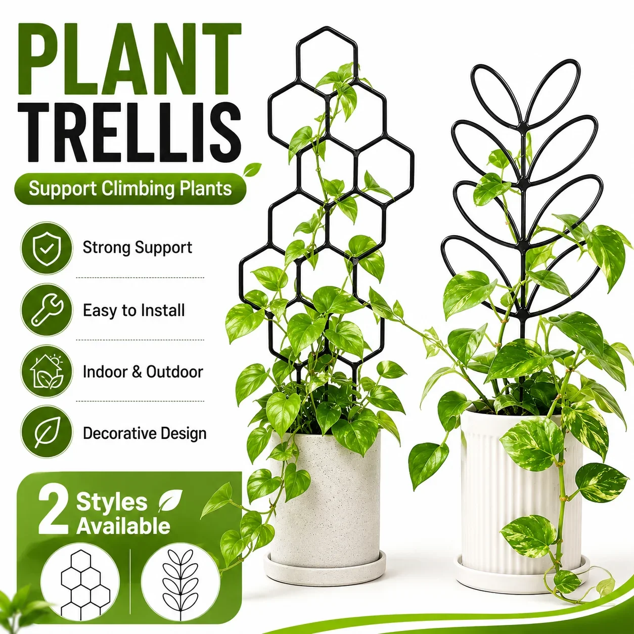 Plant Trellis Climbing Support, Honeycomb Leaf Design Rustproof Metal Garden Trellis for Potted Vines Flowers Indoor Outdoor Pla