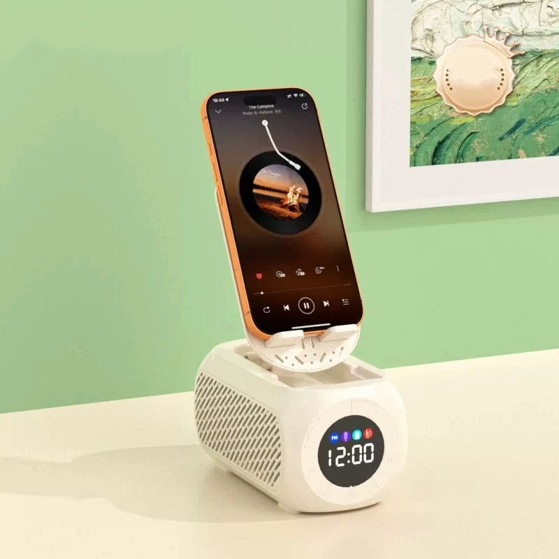 

Портативная Bluetooth-колонка с регулируемой подставкой для телефона, аккумулятором 1800 мАч, 360° звуком ° Система объемного звучания, складная, для музыки, игр, путешествий
