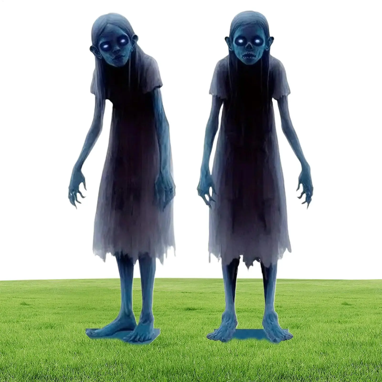 

Haunted Twin Ghost Yard Signs Metal Spooky Twins Lawn Sign Stakes 2-pieces Halloween Horror Prop For Haunted House Yard Patio