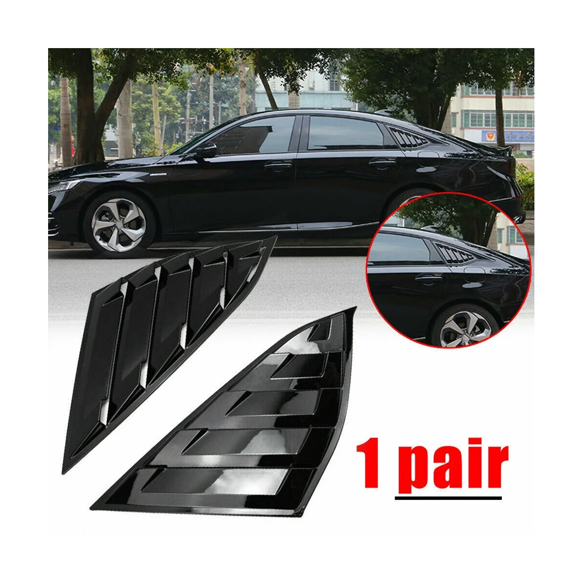 Car Rear Side Vent Quarter Window Louver Shutter Cover for 2018-2022 Honda Accord Glossy Black