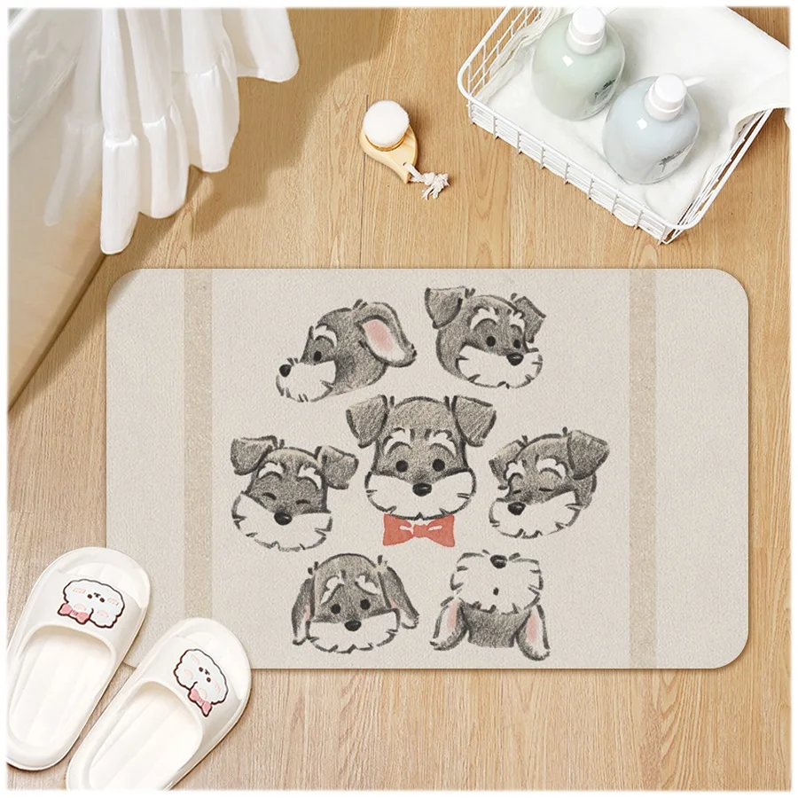 Bathroom Bath Mat Non-Slip Cute Schnauzer Dog Entrance Door Rug Absorbent Kitchen Bedroom Floor Carpet