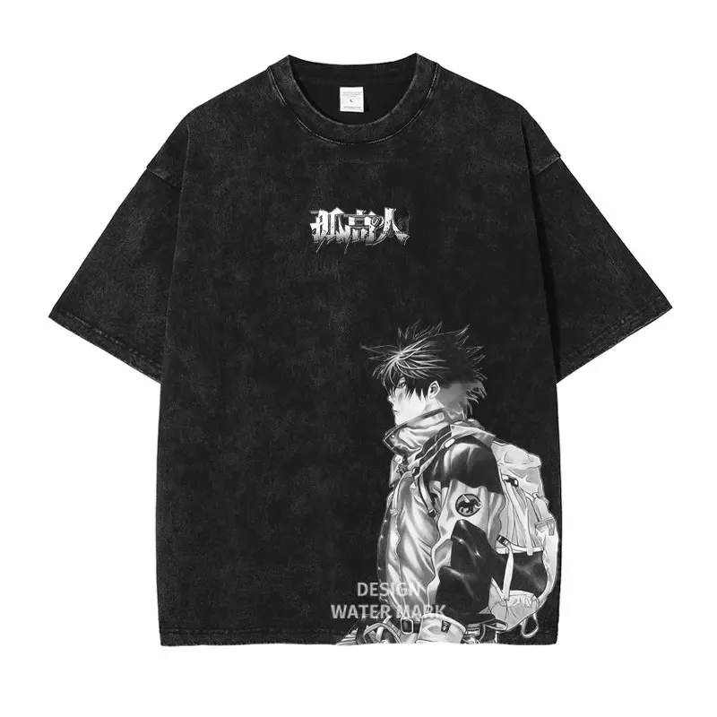 Camiseta Manga The Climber Mori Buntarou, camisetas Vintage lavadas, camisetas gráficas de Anime cortas lavadas con ácido, alta calidad, suaves y cómodas