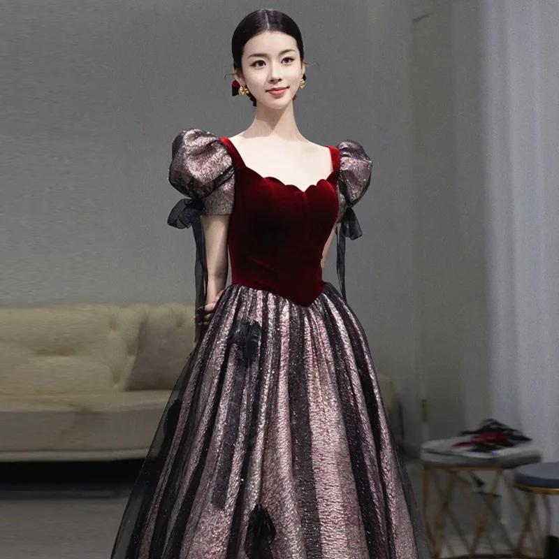 Toast clothes Bride summer temperament long vocal art raw tutu dress performance clothes banquet evening dress dress