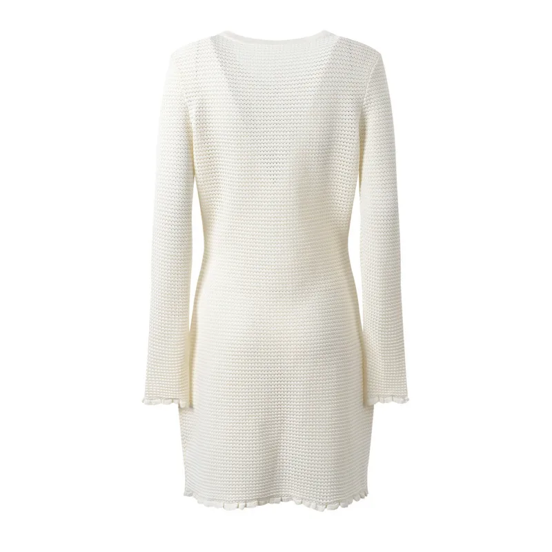 Robe française en tricot creux pour femmes, Style Socialite, robe découpée élégante, coupe cintrée, Design Chic minimaliste, 2025