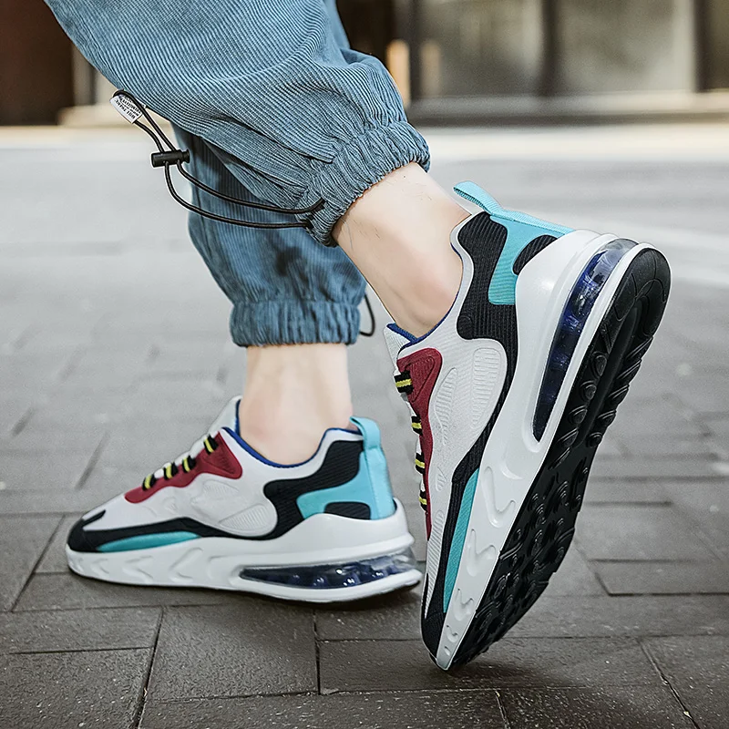 Tênis de corrida masculino leve antiderrapante tênis casuais masculino cor bloqueada sola grossa confortável macio rendas sapatos esportivos masculinos