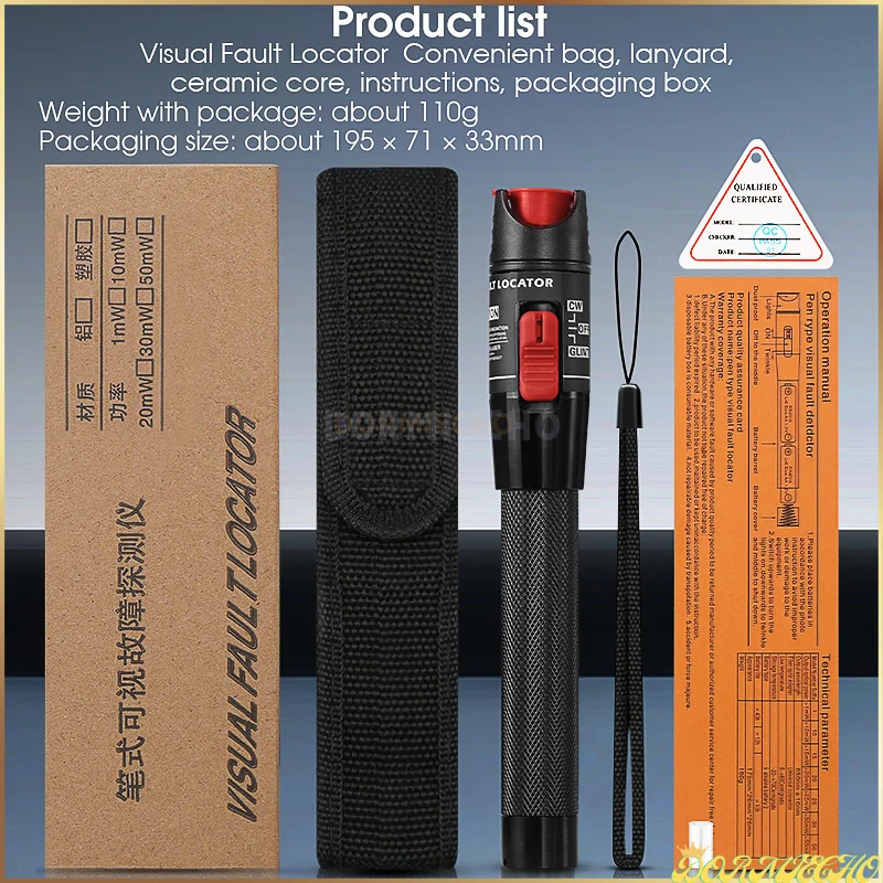 VLF 50MW Visual Fault Locator Fiber Optic Cable Tester 5-50km Range VFL Can Choose LC Adapter FTTH