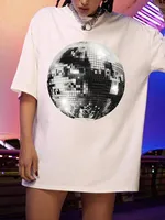 100% Cotton Women T-Shirt Disco Light Printing Short Sleeve Summer Casual Street Tees Tops Fashion Oversize Soft Female Clothes