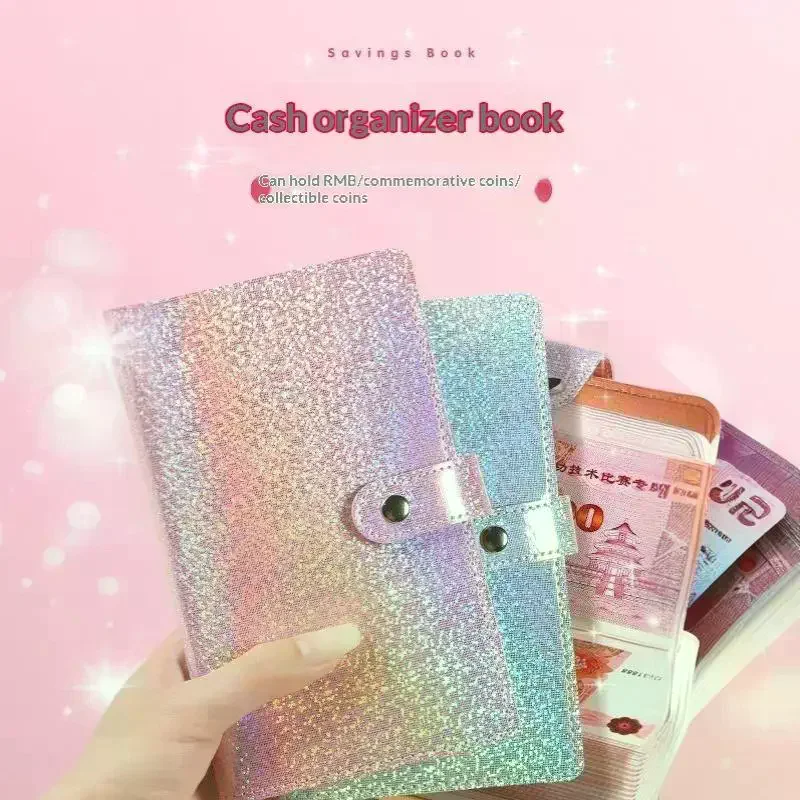 Glitter Cover Cash Storage Book 100 Pockets Large Capacity For Cash Organizing Budget Saving