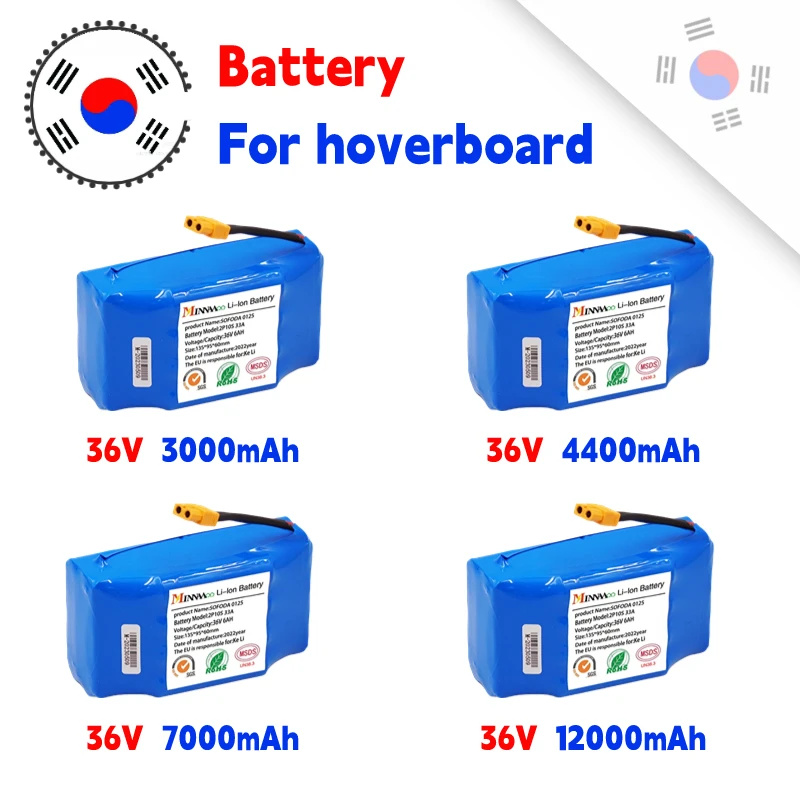 2024 New Replacement Li-ion Battery 36V 4.4Ah/12Ah for Electric Self Balancing Scooter HoverBoard Unicycle