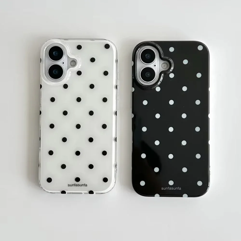 Minimalist Black and White Polka Dots Phone Case For iPhone 17 16 15 14 13 12 11 Pro MAX XR XSMAX 7 8 Plus Y2K Shockproof Cover