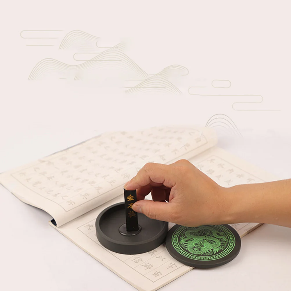 

1Set Creative Ink Plate 4 Inch Inkslab Cover Lid Smooth Surface for Grinding Ink Calligraphy Tool Unique Carved Design