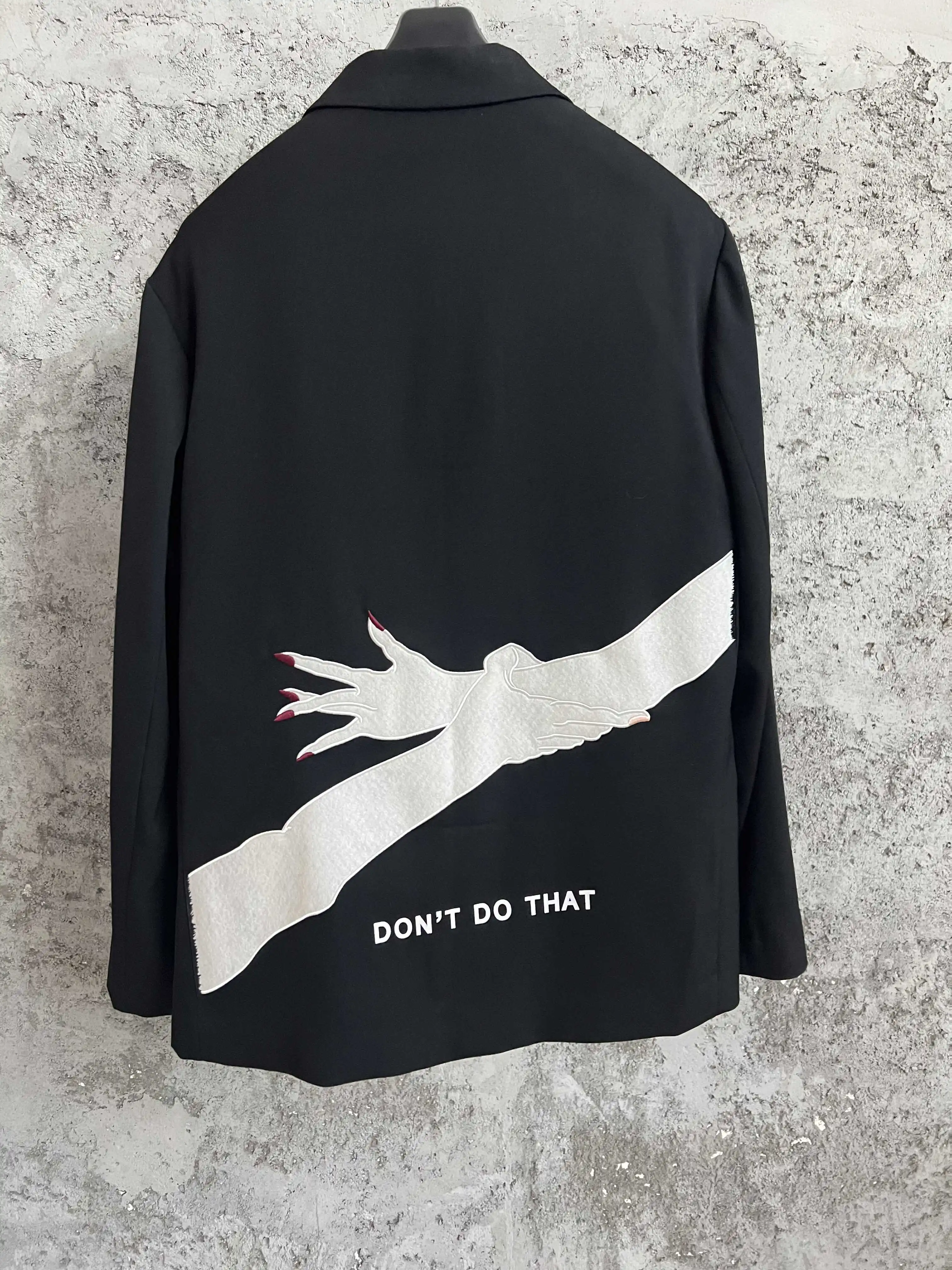 

TOP-YAMAMOTO Wool Casual Men's Hand-holding Jacket Black Embroidered suit, Japan