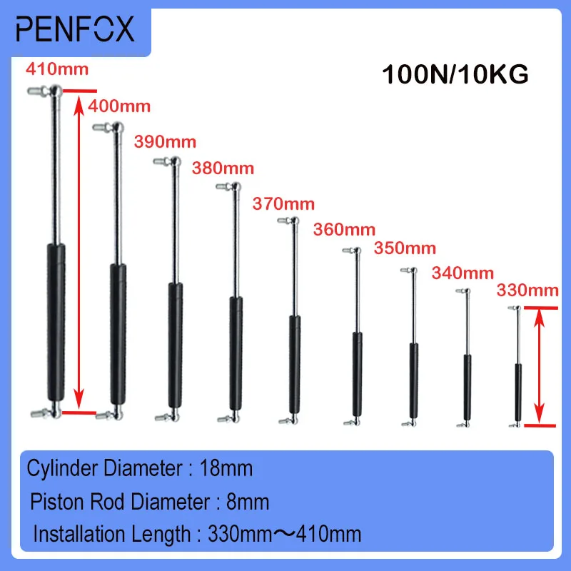 

Газовые стойки 1 шт., 330-410 мм, 10 кг/Н, опора, газовая пружина для ящика для инструментов, фургона, кровати, автомобиля, фургона, двери, окна, лодки, автобуса