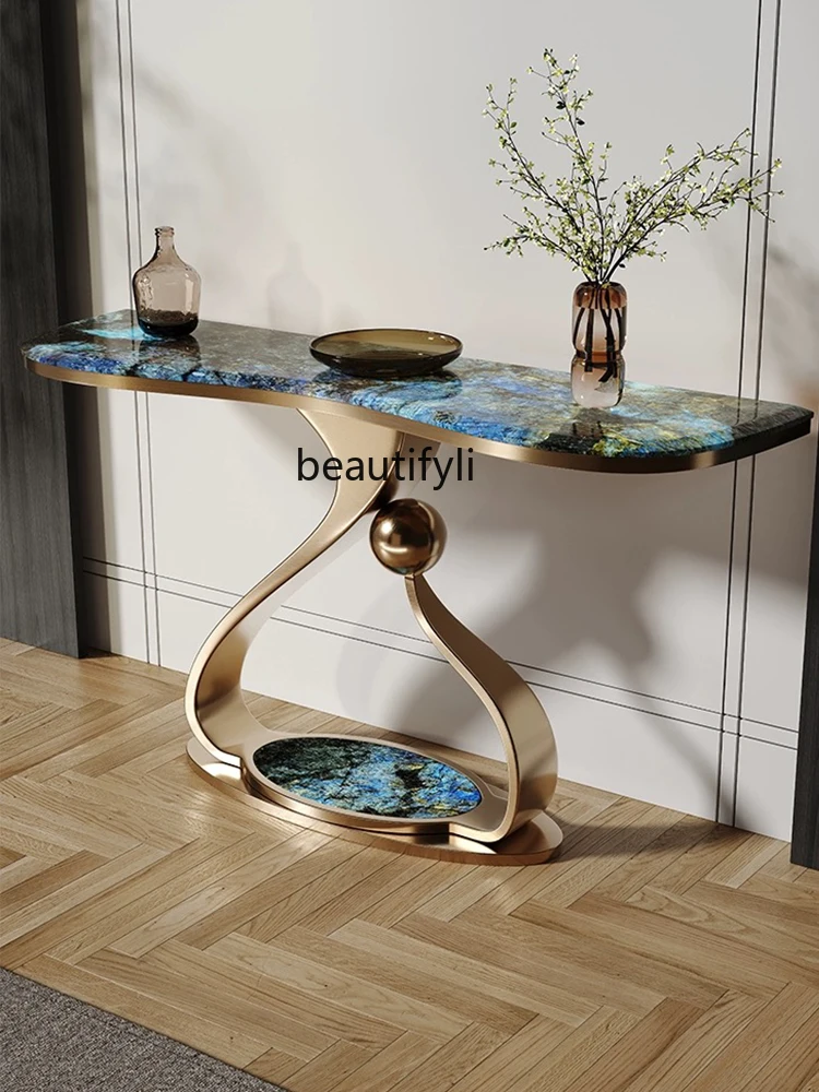 Light Luxury Console Stainless Steel Art Console Tables Hallway Corridor Wall a Long Narrow Table Table Side View