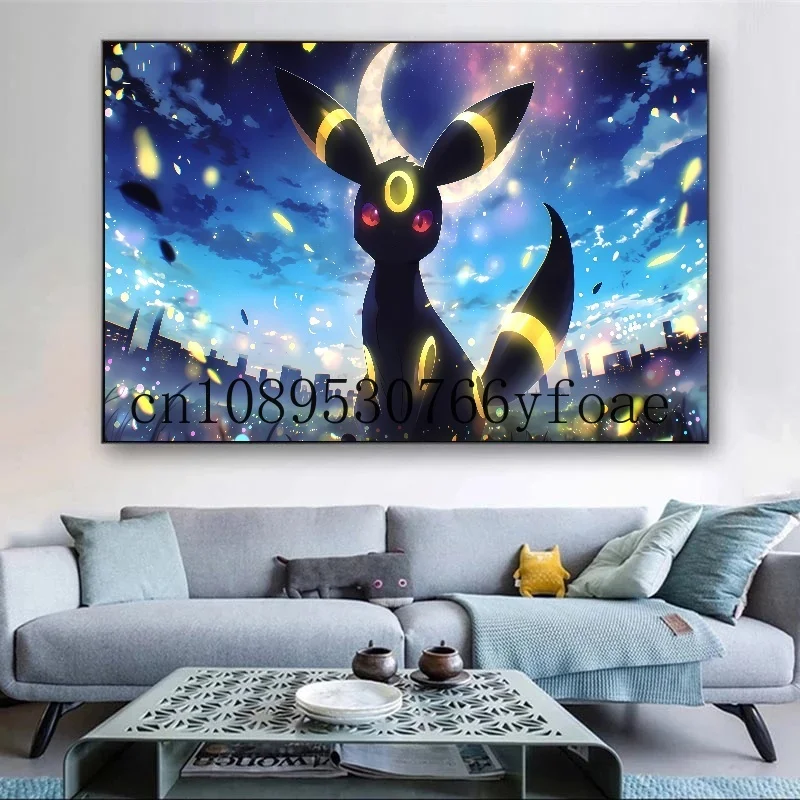 Pokemon Starry Sky Tokoh Anime Umbreon Poster Dekorasi Gambar Seni Dinding Lukisan Kanvas Cat Air Dekorasi Ruangan Modern Hadiah Anak-anak