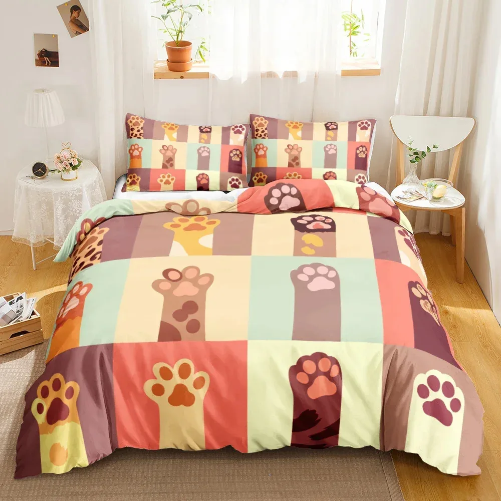 3PCS einseitig bedruckte Bettwäsche-Set, Tröster Cartoon süße Katze Bettdecke Bettwäsche Abdeckung Kissen bequeme Tagesdecken Bettwäsche-Set – Detail 4