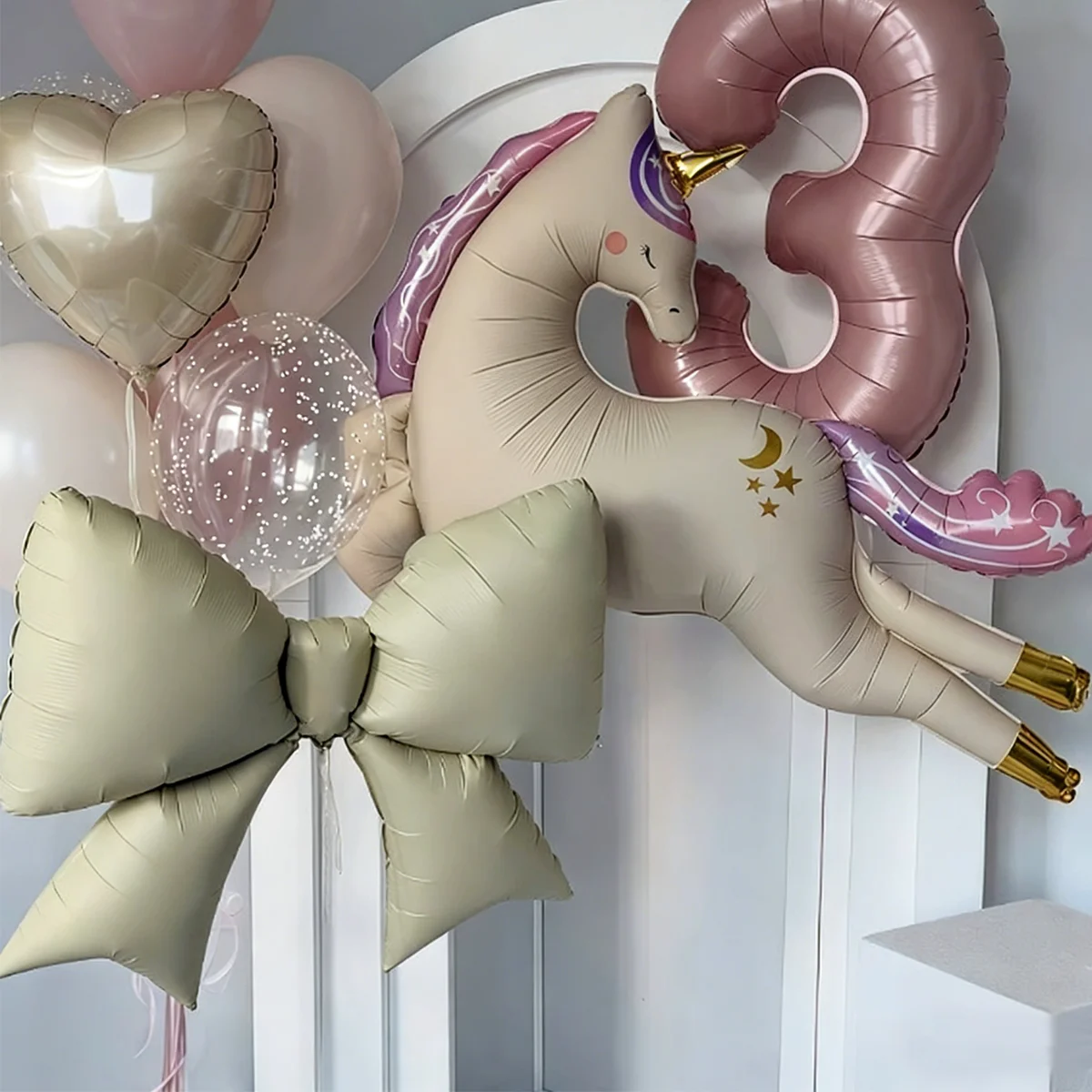 Großes Rosa Schleifen- und Rosa Liebespferd-Ballonset für Hochzeitsdekoration, Geburtstage und Rosa Themenpartys Dekorationszubehör – Detail 7