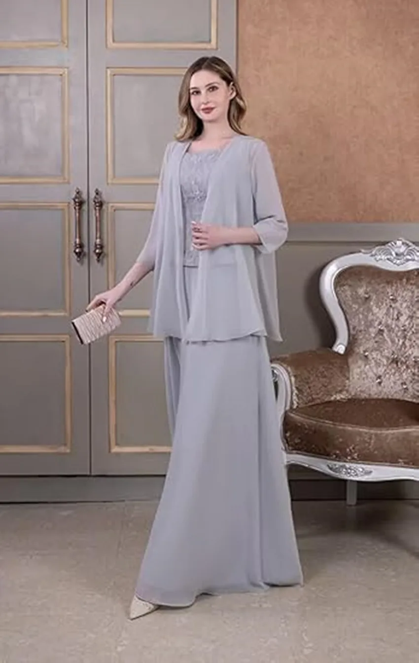 

Customized Elegant Mother of The Bride Dresses 2 Pieces Jacket Long Formal Evening dresses for Women Mother of The Groom Dresses