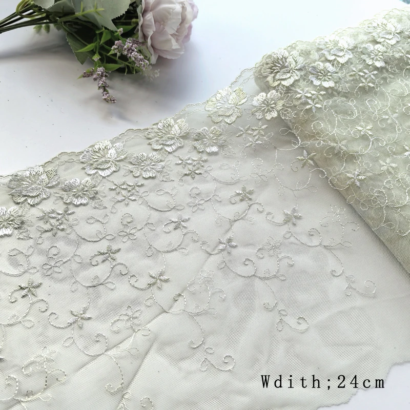 1Yard 17-26cm Multicolor Mesh Embroidery Lace Trim, Handmade DIY Needlework, Sewing Doll Dress, Clothing Material