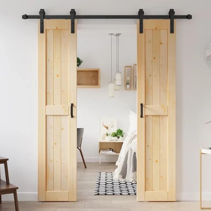 Sliding barn door panel with hardware kit, assembly required sliding door system