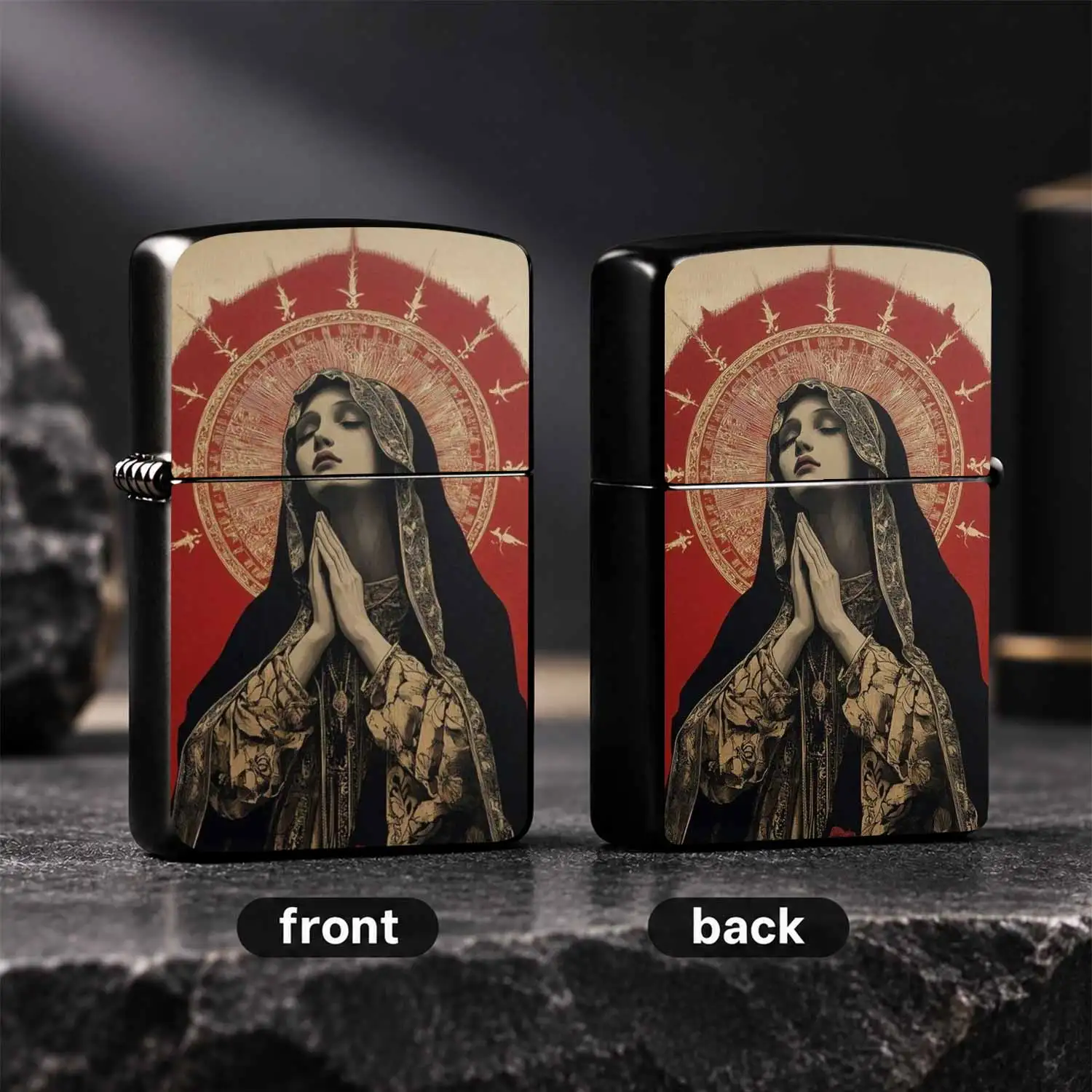 Retro Holy Style Praying Virgin Themed Lighter, Vintage Artistic Printed Decor, Portable Daily Carry Essential, Exquisite Keepsake Gift For All Occasions, Unique Aesthetic Accessory For Ritual And Ambience Enhancement A Humorous And Interes