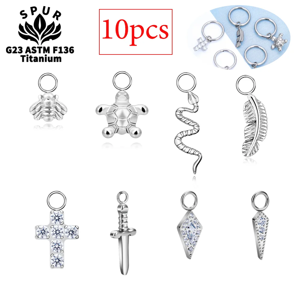 

10pcs Titanium DIY Pendant Turtle Snake Bee Feather Cross Sword Rhombus Piercing Accessories for Earring Hoop Fashion Jewelry