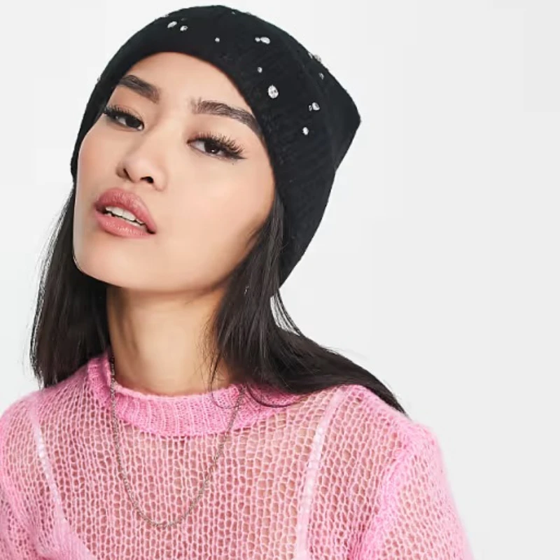 1 Stück Wärme Weiche Strickmütze Diamantdekoration Totenkopfmütze Warme Unisex-Wintermütze Outdoor-Kopfbedeckung für Aktivitäten und Freizeit