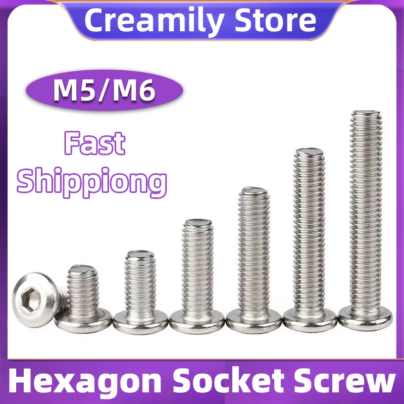 

Creamily 2/5PCS Large Flat M8 M10 Head Hexagon Ssocket Head Cap Screw Beveled Flat Round Head Furniture Bolt