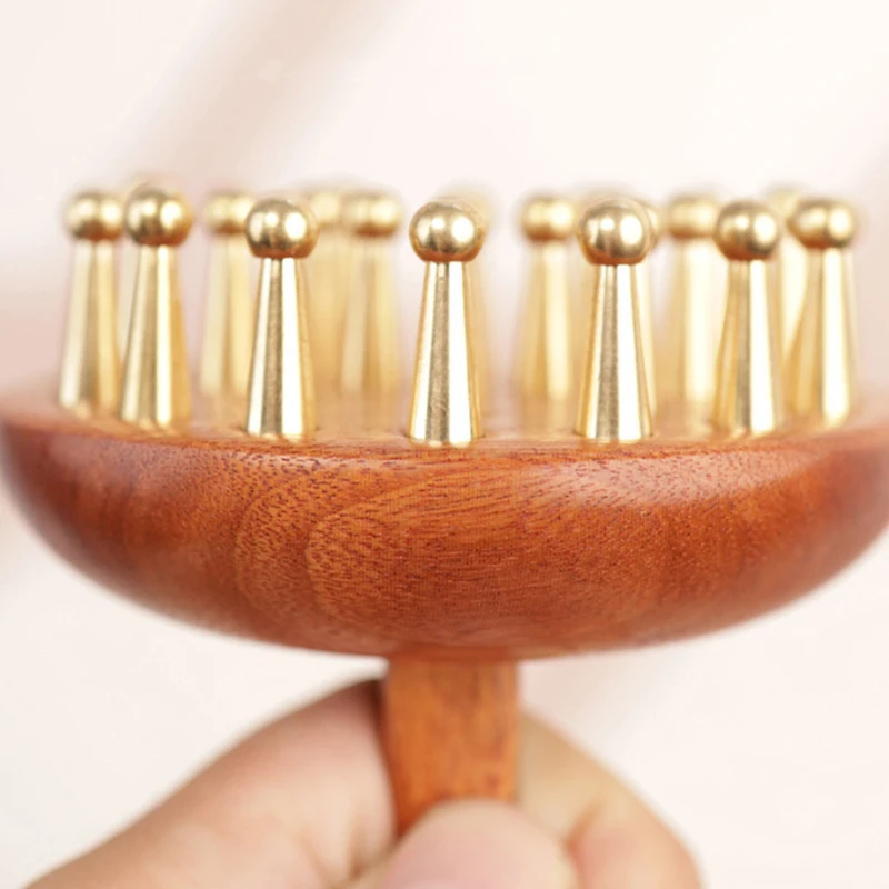 Copper Meridian Brush Red Sandalwood Handle Massage Brush Multipurpose Beauty Body Relaxation Sculpting Massage Tool Tooth Solid