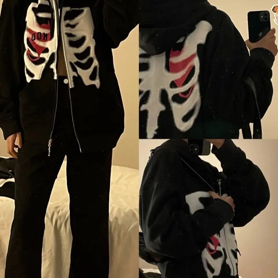 

Autumn Women Sweetshirts Punk Style Women Hoodie Skull Print Long Sleeve Pullover Loose Fashion Women Sweatshirt Black Hoodie