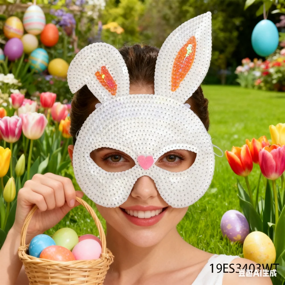 PESENAR Maschera con paillettes coniglietto pasquale con naso a cuore rosa per accessorio per costume da festa