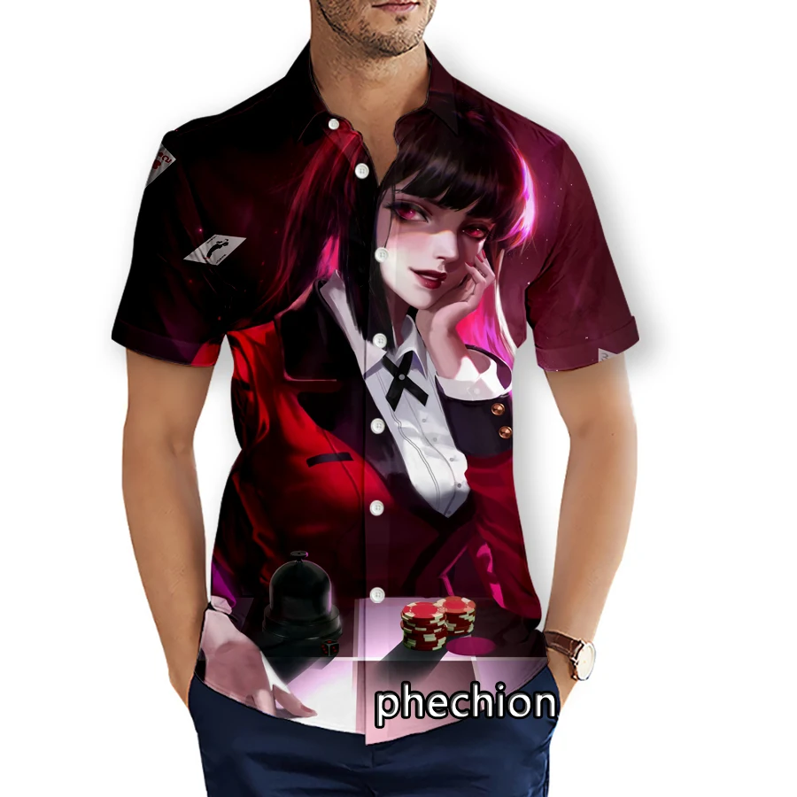 phechion Mens Short Sleeve Beach Shirts Kakegurui 3D Print Casual Shirts Fashion Streetwear Men Tops X213