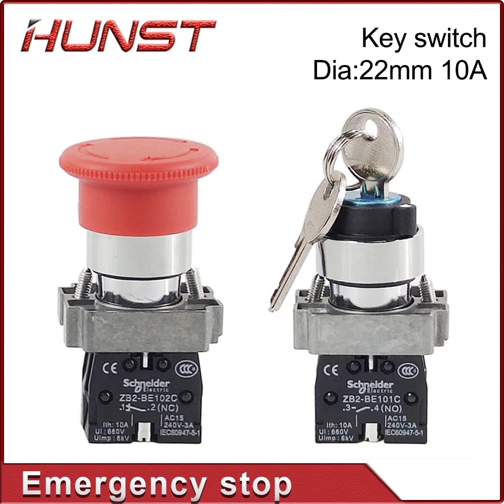 

Hunst Emergency Stop Button NC Key Switch NO AC15 10A for CO2 Laser Engraving Cutting Machine