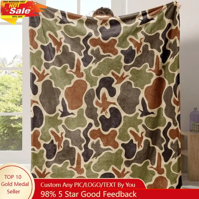 

Camouflage Pattern Flannel Blanket, 1 Count Soft Comfortable Warm Napping Throw Blanket, Cool Bedroom Bedding Custom blankets