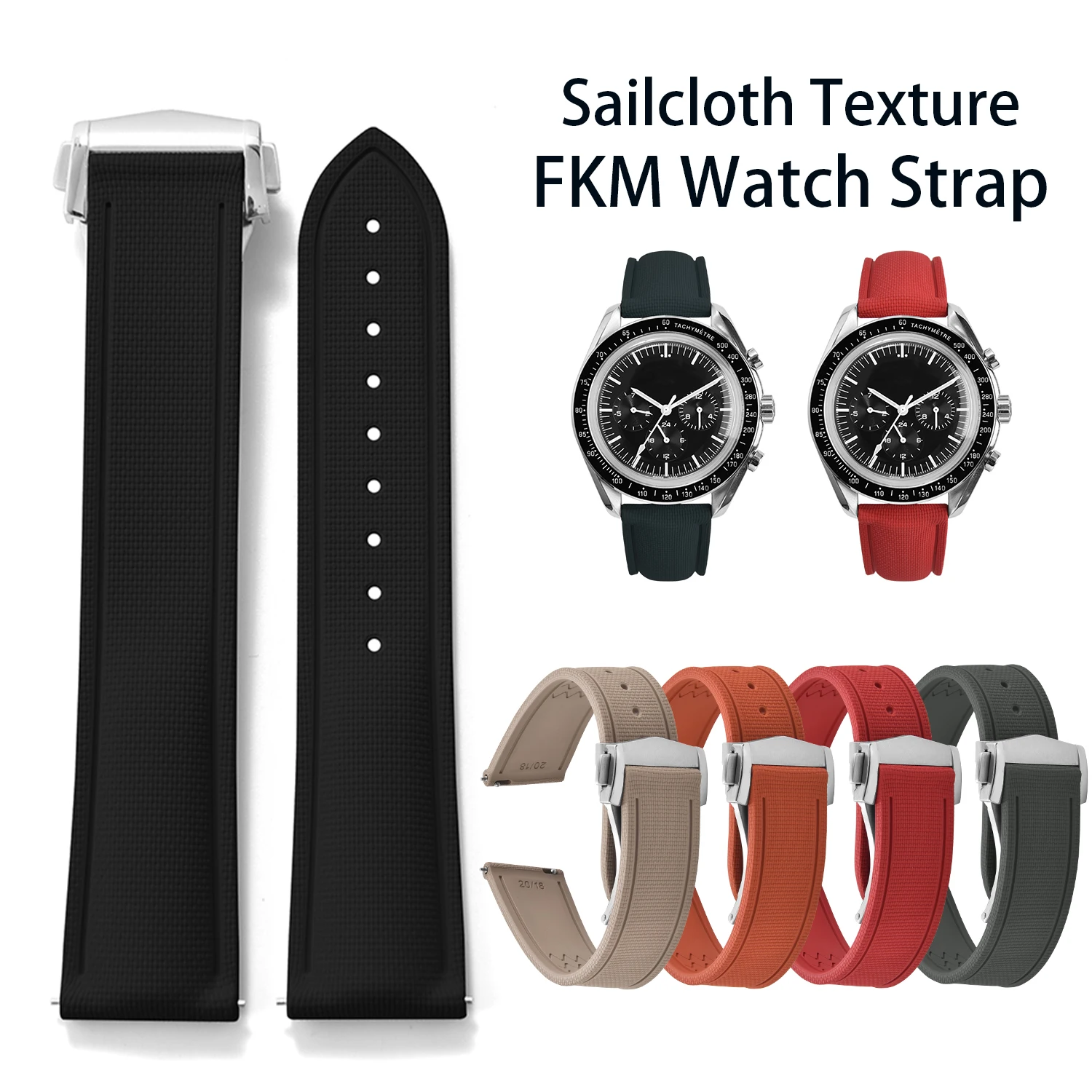 Supple Fabric Texture FKM Watch Strap18-19-20-21-22mm Quick Release Fluororubber Watch Band with Deployment Buckle Watch Strap