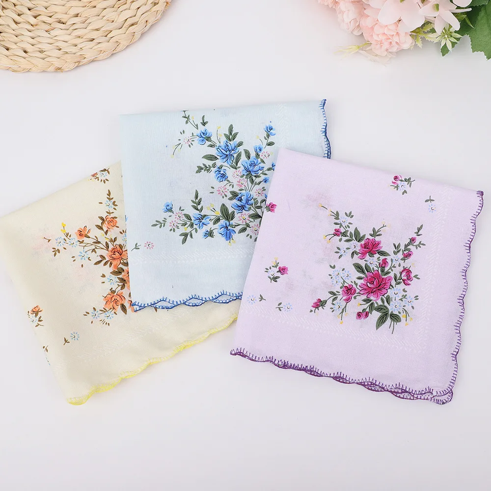 Women's Nostalgic Cotton Handkerchiefs, 3Pcs