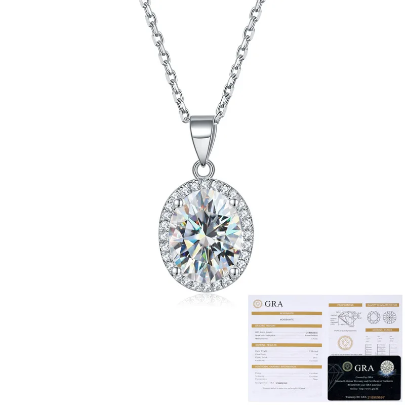 Hot selling Super Sparkling Egg shaped 8 * 10 Moissanite Necklace 100% S925 Silver 3-carat Moissanite Necklace Wedding Jewelry