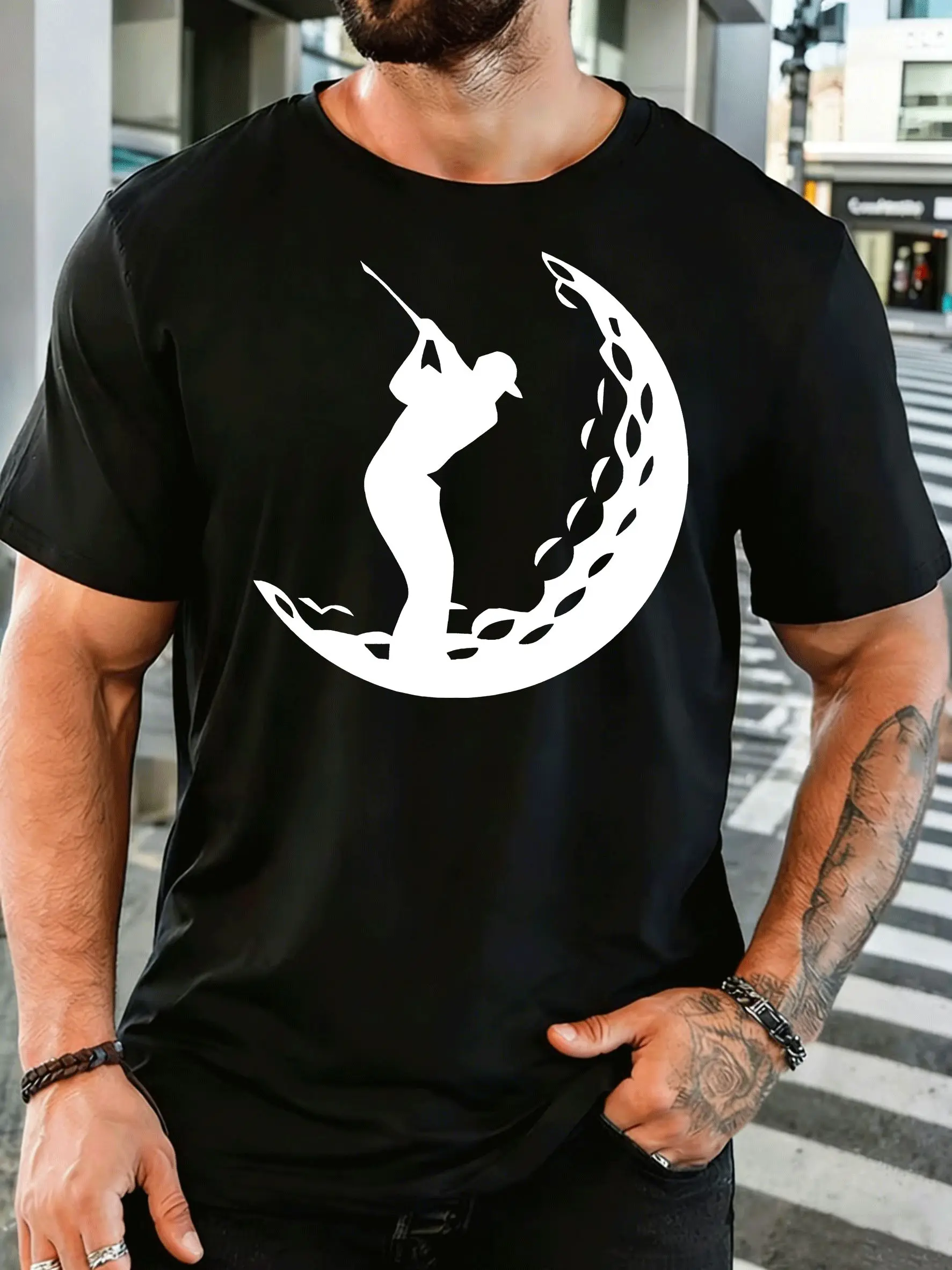 Fisherman Silhouette Crescent Moon Mens Front Print T Shirt Fishing Graphic Tee Casual Short Sleeve Top Fishing Enthusiast Gift