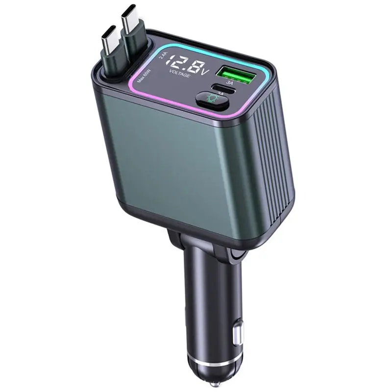 

Автомобильное зарядное устройство A30F, 90 Вт, 4 в 1, быстрая зарядка, автомобильное зарядное устройство для телефона с выдвижным кабелем, порт USB Type-C, адаптер для автомобильного зарядного устройства