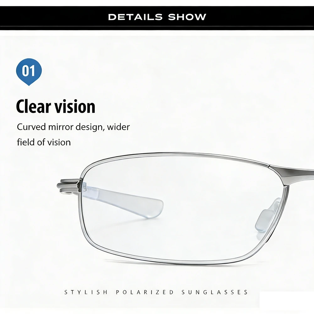 Metall-Quadratbrille mit photochromen Gläsern für Herren, modische Fertigbrille mit klaren Gläsern, Fahrbrille mit negativer Dioptrienzahl – Detail 6